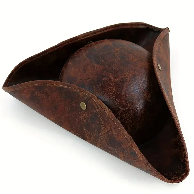 PIRATE HAT Faux Brown Leather Tricorn Costume Theater Parties Cosplay