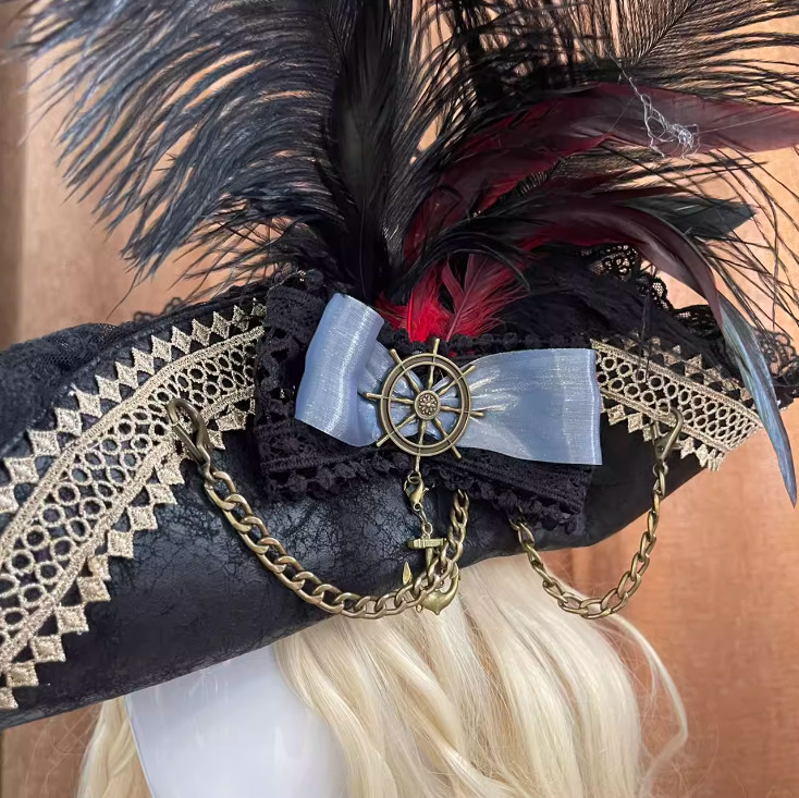 Retro Pirate Tricorne Hat Pirates of the Caribbean Women Cosplay Costume Prop gallery