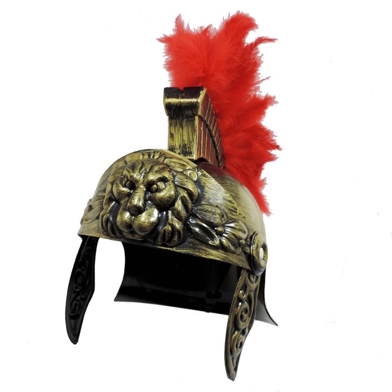 Trojan Helmet Roman Spartan Soldier Costume Gold Black With Red Feather Crest gallery