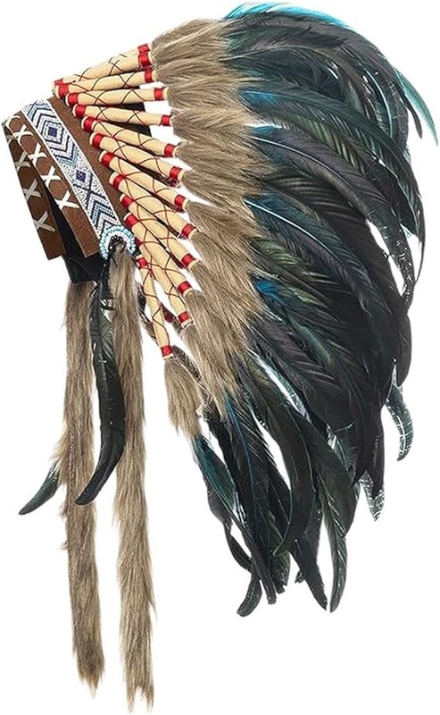 Indian Artificial Feather Headdress, American Chief Indian Native Hat, Indian He gallery