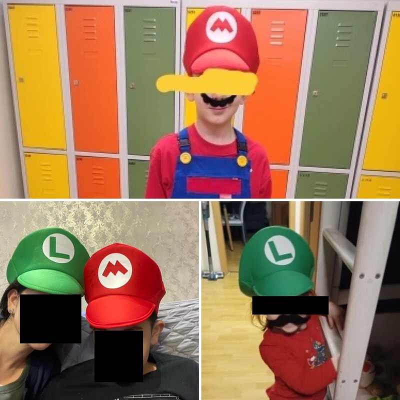 Mario & Luigi Foam Hat Cap and Moustaches Costume Party Cosplay Shows Dress Up gallery