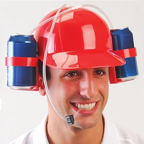 Drinking Helmet - Can Holder Drinker Hat Cap with Straw for Beer and Soda Red gallery