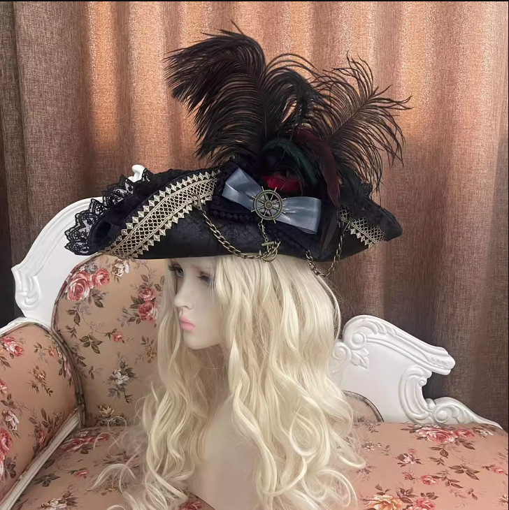 Retro Pirate Tricorne Hat Pirates of the Caribbean Women Cosplay Costume Prop gallery