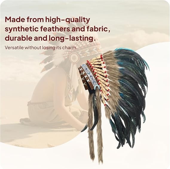 Indian Artificial Feather Headdress, American Chief Indian Native Hat, Indian He gallery
