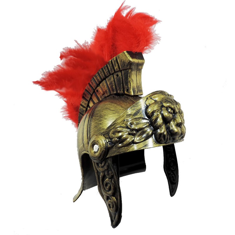 Trojan Helmet Roman Spartan Soldier Costume Gold Black With Red Feather Crest