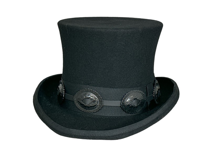 Black 100% Wool Felt Top Hat Black Concho Band Victorian Slash Mad Hatter