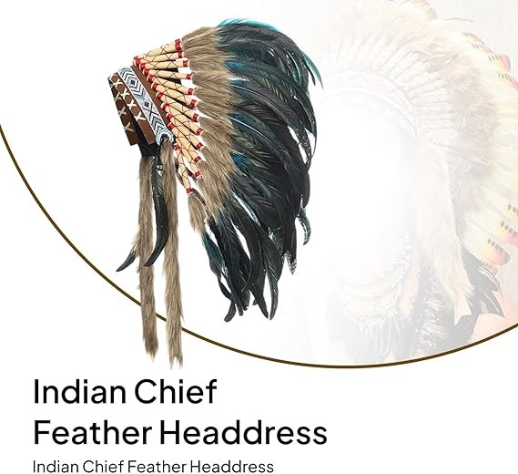 Indian Artificial Feather Headdress, American Chief Indian Native Hat, Indian He gallery