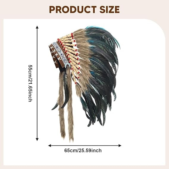 Indian Artificial Feather Headdress, American Chief Indian Native Hat, Indian He gallery