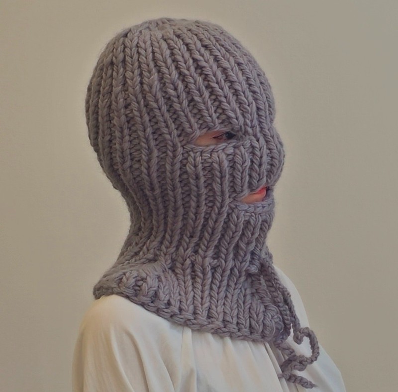 Thick gray wool balaclava hat with neck shoulders warmer ski hat ready to wear gallery
