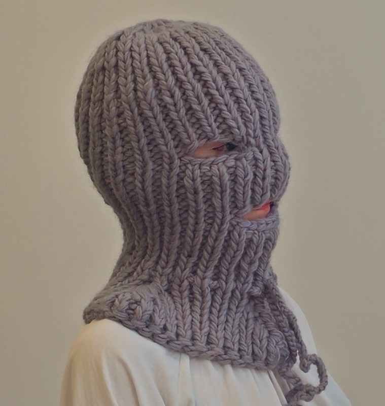 Thick gray wool balaclava hat with neck shoulders warmer ski hat ready to wear gallery