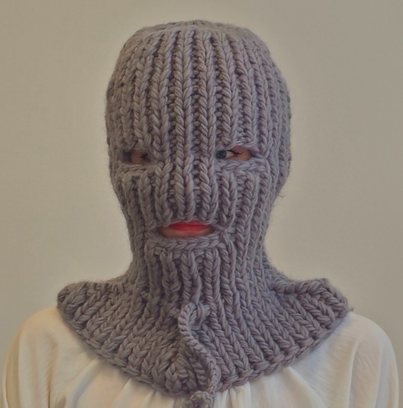 Thick gray wool balaclava hat with neck shoulders warmer ski hat ready to wear gallery