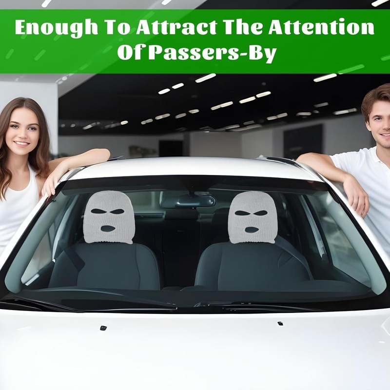 2 PCS Car Headrest Cover, Personalized Funny Car Seat Full Face Mask, Ski Mask gallery