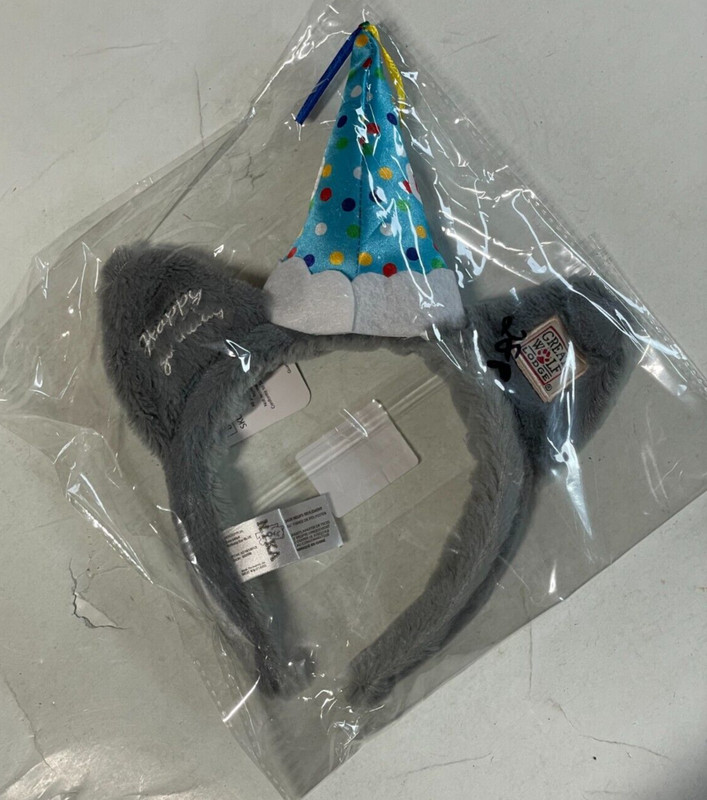 NEW Great Wolf Lodge BLUE Headband Birthday Party Hat Plush Gray Fur Ears gallery
