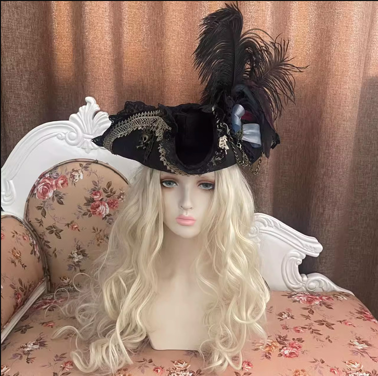 Retro Pirate Tricorne Hat Pirates of the Caribbean Women Cosplay Costume Prop gallery