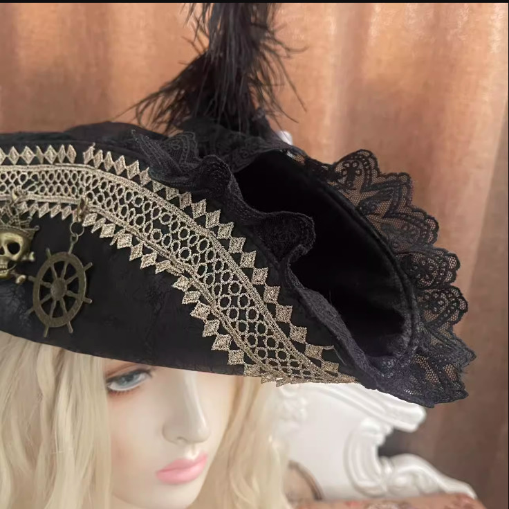 Retro Pirate Tricorne Hat Pirates of the Caribbean Women Cosplay Costume Prop gallery
