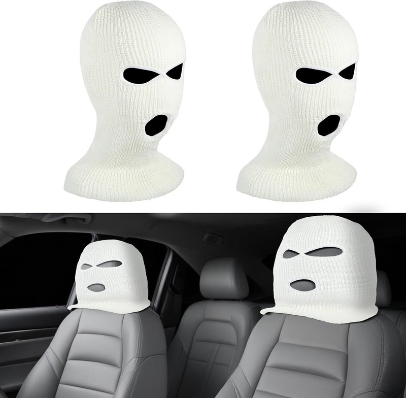 2 PCS Car Headrest Cover, Personalized Funny Car Seat Full Face Mask, Ski Mask