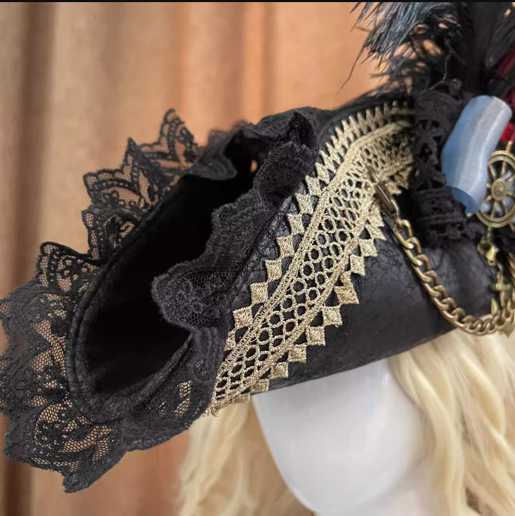 Retro Pirate Tricorne Hat Pirates of the Caribbean Women Cosplay Costume Prop gallery
