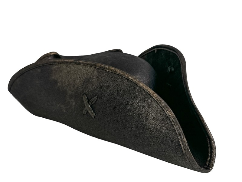 BLACK COPPER PIRATE TRICORNE TRI-CORNER TRICORN COSTUME HAT LEATHER LIKE gallery