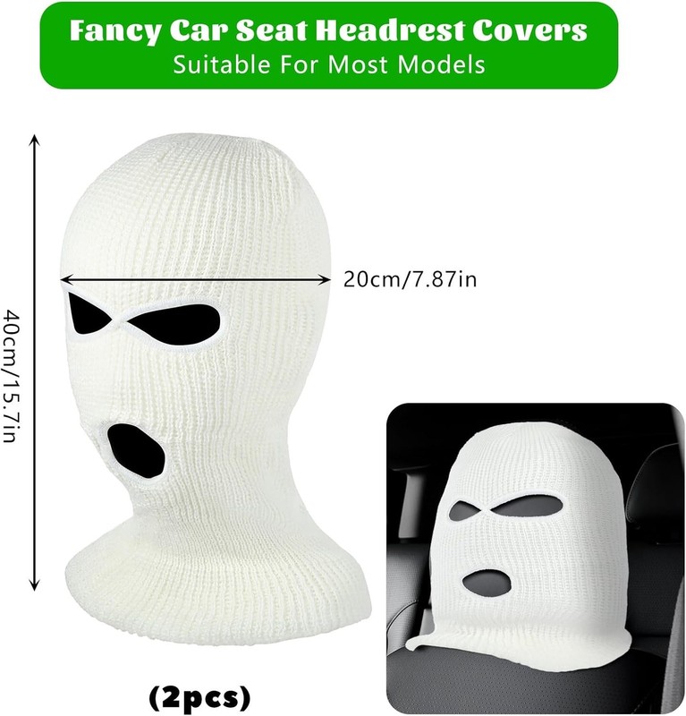 2 PCS Car Headrest Cover, Personalized Funny Car Seat Full Face Mask, Ski Mask gallery