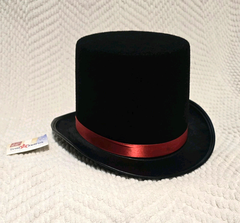 Black Felt Top Hat With Red Satin Band Cosplay Steampunk New Year Costume