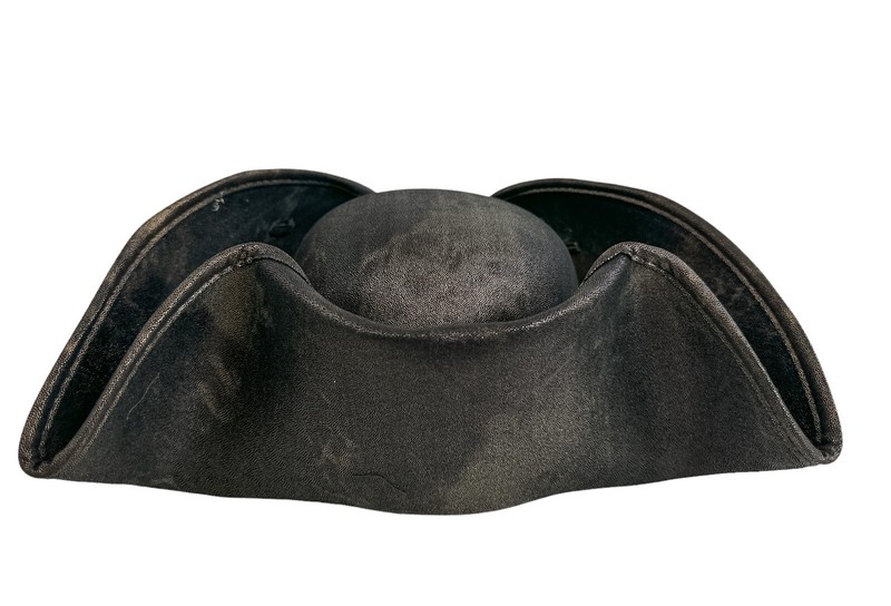BLACK COPPER PIRATE TRICORNE TRI-CORNER TRICORN COSTUME HAT LEATHER LIKE gallery