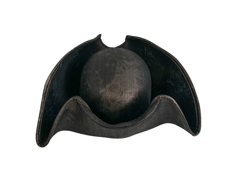 BLACK COPPER PIRATE TRICORNE TRI-CORNER TRICORN COSTUME HAT LEATHER LIKE gallery