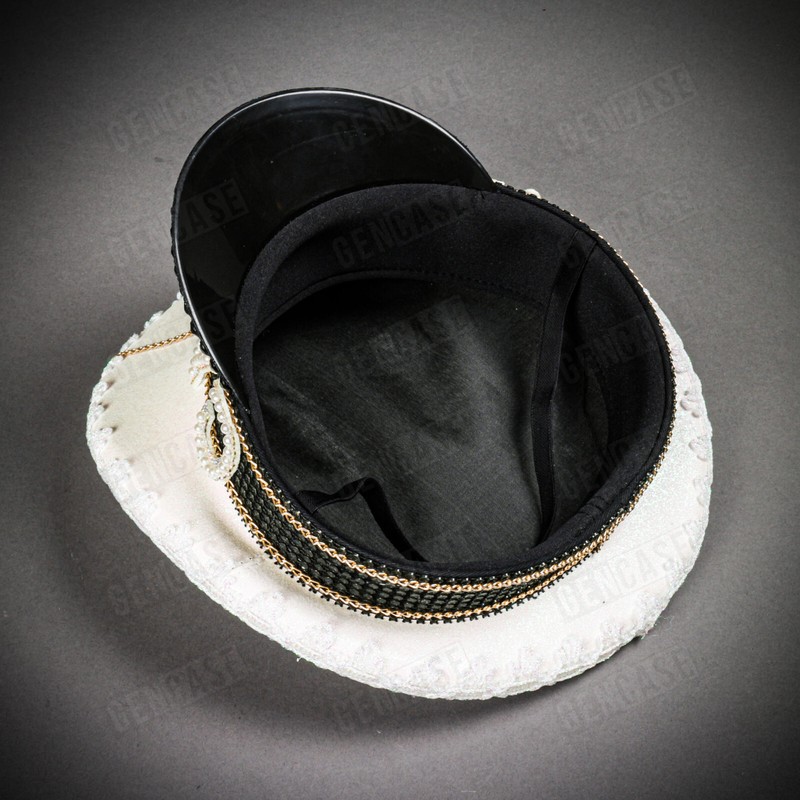 White Burning Man Gold Anchor Captain Hat Adult Yacht Sailor Costume Party Hat gallery