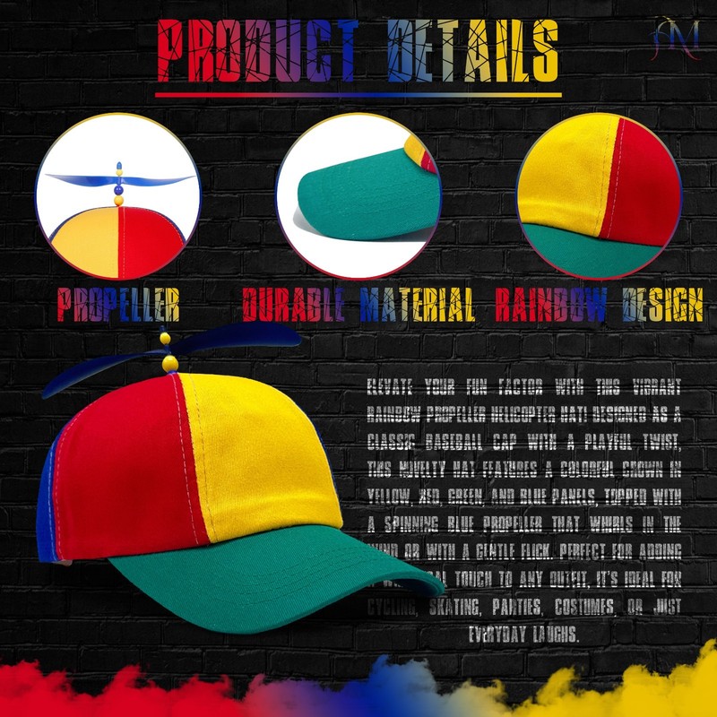 Adult Unisex Rainbow Spinning Helicopter Hat Fancy Dress Baseball Propeller Cap gallery