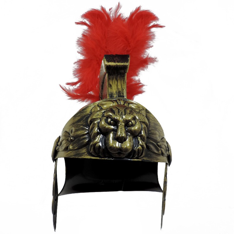 Trojan Helmet Roman Spartan Soldier Costume Gold Black With Red Feather Crest gallery