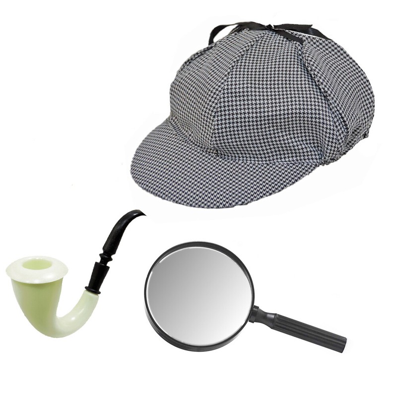 Adult Sherlock Holmes Detective Sleuth Costume Hat With Pipe & Magnifying Glass
