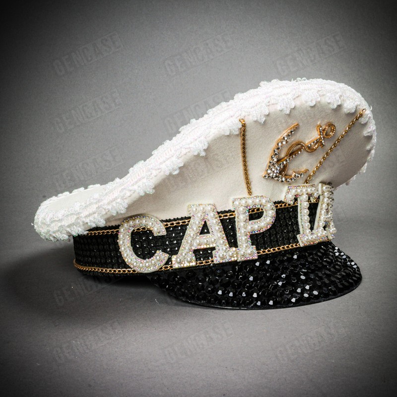 White Burning Man Gold Anchor Captain Hat Adult Yacht Sailor Costume Party Hat gallery