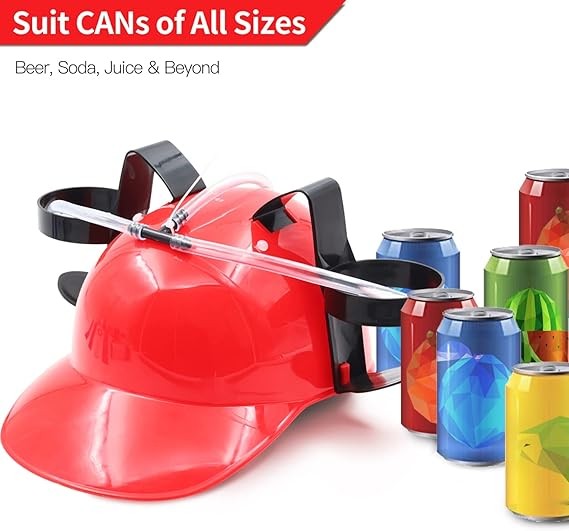 Drinking Helmet - Can Holder Drinker Hat Cap with Straw for Beer and Soda Red gallery