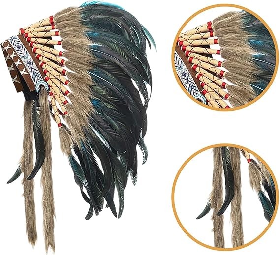 Indian Artificial Feather Headdress, American Chief Indian Native Hat, Indian He gallery