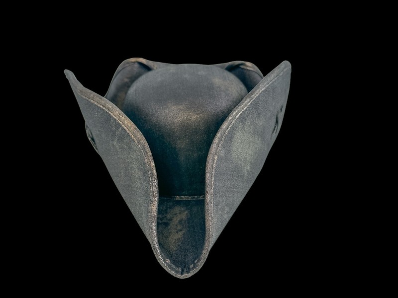 BLACK COPPER PIRATE TRICORNE TRI-CORNER TRICORN COSTUME HAT LEATHER LIKE gallery