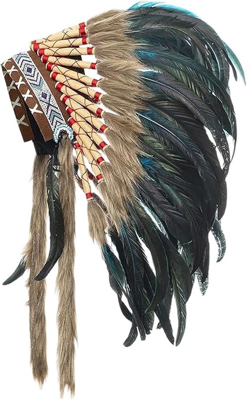 Indian Artificial Feather Headdress, American Chief Indian Native Hat, Indian He gallery