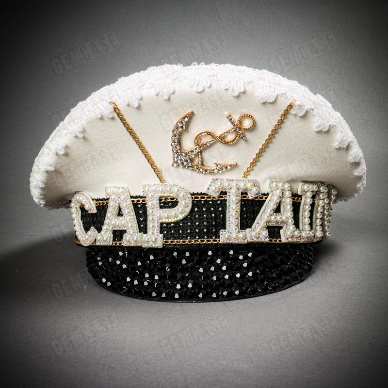 White Burning Man Gold Anchor Captain Hat Adult Yacht Sailor Costume Party Hat gallery